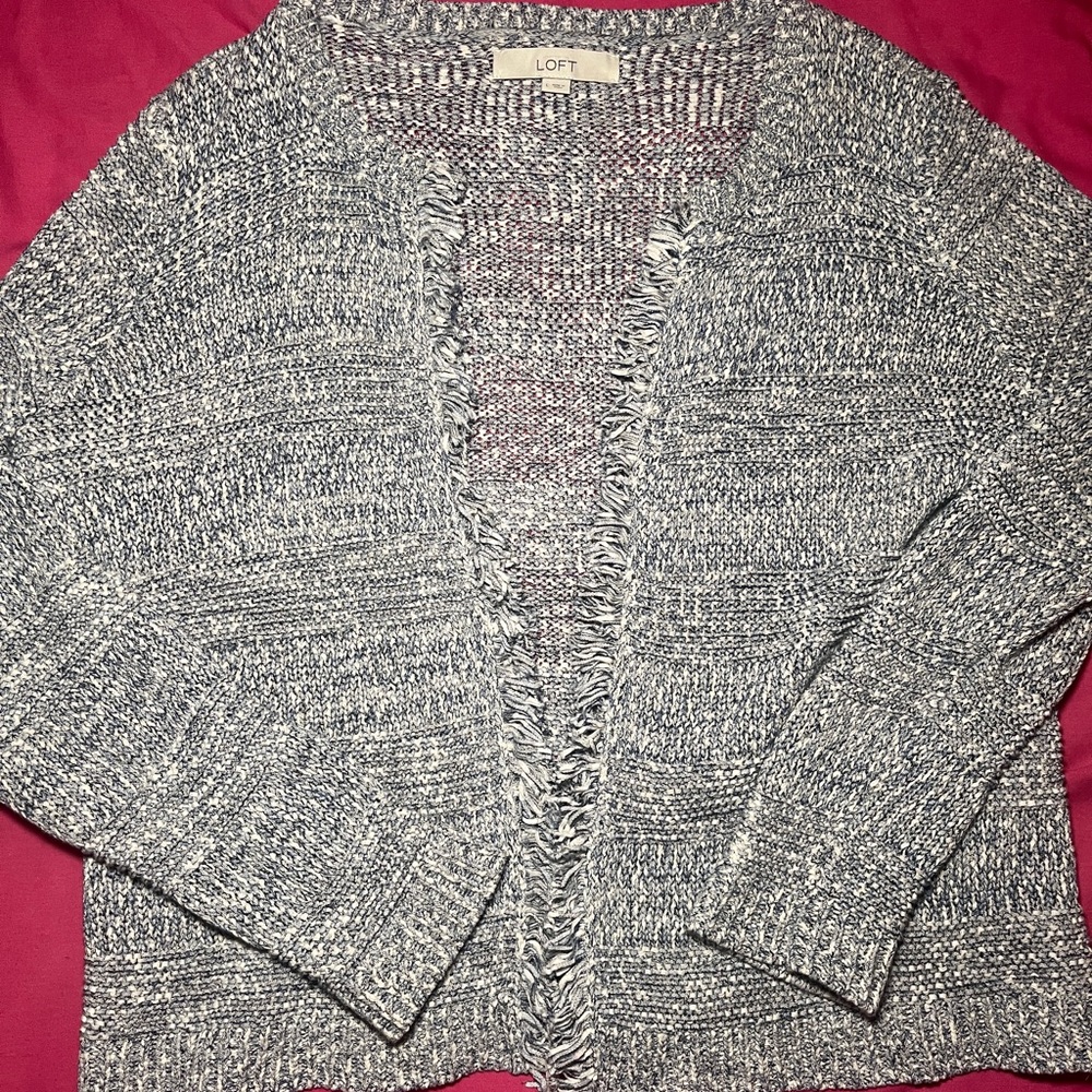 Women’s LOFT Blue Fringe Cardigan Size L Preowned